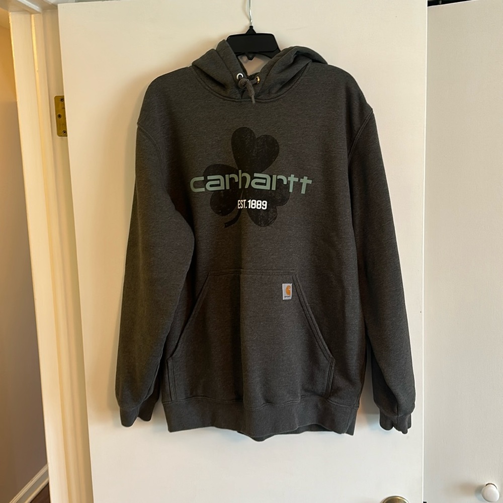 Carhartt sweatshirt hoodie. Large. Gray. EUC. Irish, st. Patrick's day
